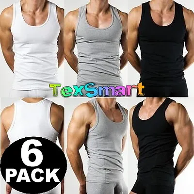 Buy 6 Pack Mens Vest Top Summer Gym Training Pure Cotton Sleeveless S M L XL 2XL • 12.95£