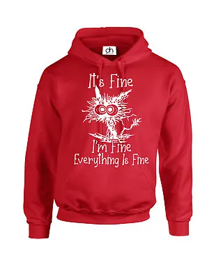Buy It's Fine I'm Fine Everything Is Fine Hood Funny Cat Cartoon Meme (Fine, Hoodie) • 13.99£