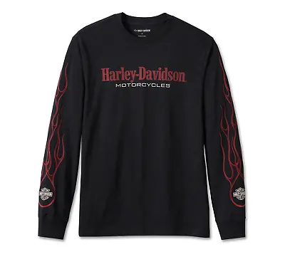 Buy Harley Davidson Mens HD In Flames Long Sleeve T-Shirt Black 96207-24VM • 59.99£