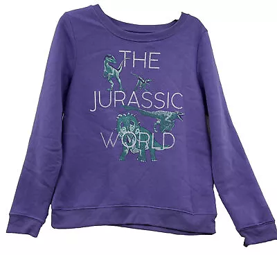 Buy Jurassic World Sweatshirt Girls XL 14/16 Pullover Fleece Purple Dinosaur • 10.23£