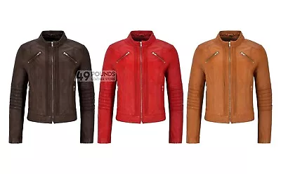 Buy Ladies Leather Jacket Tan Classic Biker Style 100% Real Lambskin 1138 • 41.65£