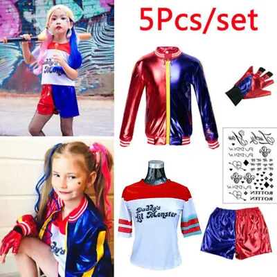 Buy Kid Girl Suicide Squad Harley Quinn Fancy Dress Halloween Cosplay Costume Outfit • 10.99£