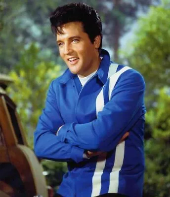 Buy Mens Rock N Roll Elvis Presley Speedway Blue Cotton & Leather Jacket • 45£