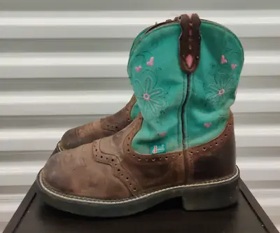 Buy Justin Gypsy Girl Boots Brown Teal Pink Blue L9971 Hearts Flowers Women's  8.5 B • 33.14£