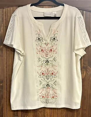 Buy Alfred Dunner XL Blouse Shirt Sequin Embroider Boho Peasant Lace Short Sleeve • 9.45£