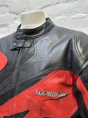 Buy Vintage LOOKWELL Leather Motorcycle Biker Jacket, Red & Black Size 54/44 XL • 60£