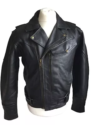 Buy Vintage BARNEY'S Heavy Leather Motorcycle Jacket Men's M Black • 59£