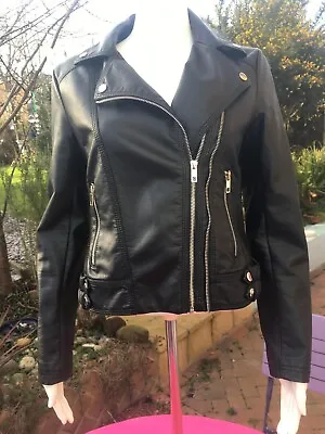 Buy ESCANDELLE Paris Black Faux Leather Biker Jacket Size M • 14£