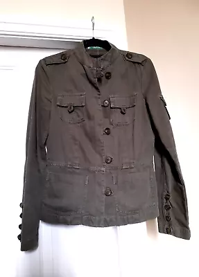 Buy Vintage Y2K Khaki Green Cotton Utility Army Style Blazer Jacket L UK 14 • 29.99£