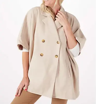 Buy MarlaWynne Double Breasted Cape Coat Jacket Size 2XL Light Oatmeal Marla Wynne • 10£
