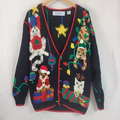 Buy Vintage Belle Pointe Sweater Cardigan Cat Christmas Sweater Small • 69.48£