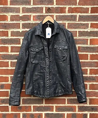 Buy All Saints Mens RUIN Leather Shirt Jacket MEDIUM Rock Biker Shacket A321 • 199.99£
