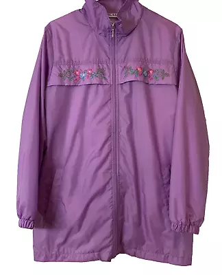 Buy Blair Floral Embroidered Windbreaker Womens M Purple Full Zip 100% Nylon • 18.73£