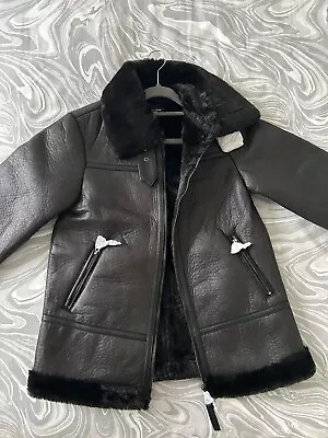 Buy Ladies Black Faux Leather Aviator Jacket Size 4 BRAND NEW WITH TAGS • 55£