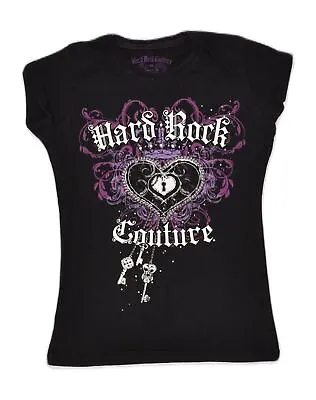 Buy HARD ROCK CAFE Womens Graphic T-Shirt Top UK 6 XS Black Cotton IA08 • 12.68£