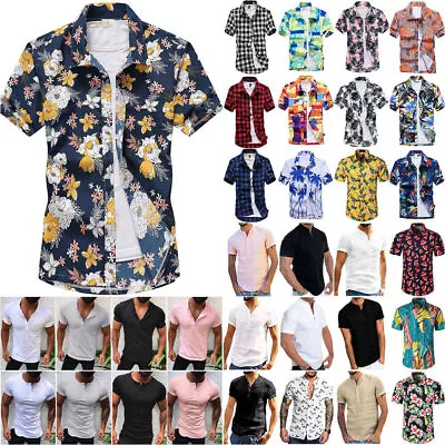 Buy Mens Floral Print Short Sleeve Shirt Holiday Beach Casual Top T-Shirt Summer • 18.06£