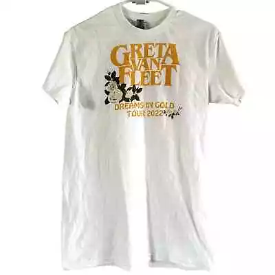 Buy Greta Van Fleet Concert Tour T Shirt Crew Neck Dreams In Gold 2022 White Small • 28.42£