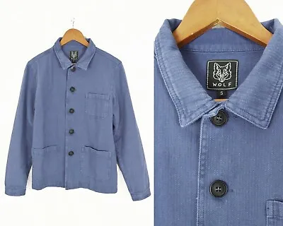 Buy 60s Style Washed Indigo Blue French Jacket Workwear Chore Herringbone Cotton   • 59.95£
