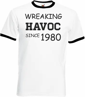 Buy 44th Birthday Gifts Presents Year 1980 Unisex Ringer T-Shirt Wreaking Havoc • 12.99£