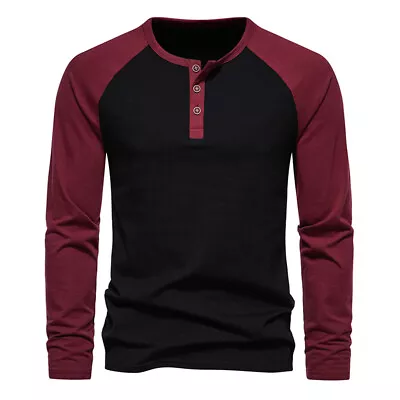 Buy Mens Long Sleeve T Shirt Tops Grandad Henley Button Casual Loose Shirts Blouse • 19.79£