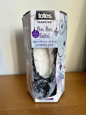 Buy Totes Pom Pom Ballet Grey Fluffy Slippers Size S (3-4UK) New In Box • 12£