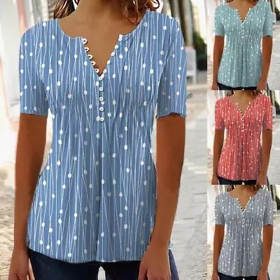 Buy Womens Plus Size Summer Tunic Tops Short Sleeve T-shirt Ladies Button Blouse Tee • 9.49£