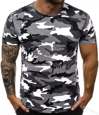 Buy Mens Camouflage T Shirt Muscle Slim Fit Short Sleeve Sports Casual Camo Tee Tops • 11.19£