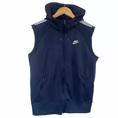 Buy Nike Blue Gilet Vest Sleeveless Hoodie Mens M Blue Hooded Sports Zip Pockets • 22£