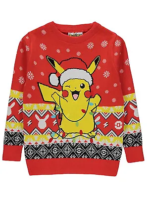 Buy George Boys/Kids Official Pikachu Pokémon  Knitted Christmas Jumper Festive New • 23.99£
