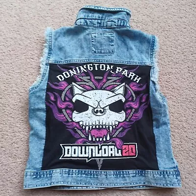 Buy Childrens Download Festival Distressed Denim Battle Jacket Cropped Vest • 25£