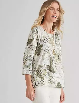 Buy MILLERS - Womens All Season Tops - Green Tshirt / Tee - Elastane - Floral Casual • 12.12£