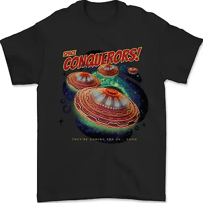Buy Space Conquerors Alien Flying Saucer UFO Mens T-Shirt 100% Cotton • 8.49£
