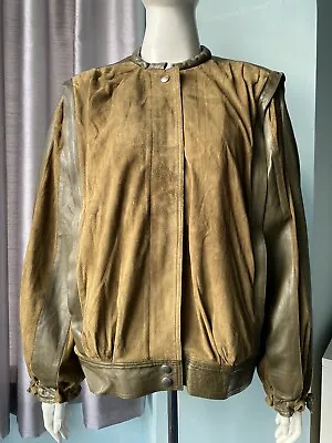 Buy L’estelle D’ore PARIS Genuine Khaki Leather & Suede Ladies Vintage Jacket 36/8 • 17£