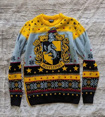 Buy Official Harry Potter Holiday Ugly Christmas Sweater Hufflepuff Sz XS Yellow • 36.02£
