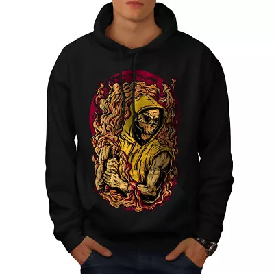 Buy Wellcoda Skeleton Death Skull Mens Hoodie, Fire Casual Hooded Sweatshirt • 25.99£
