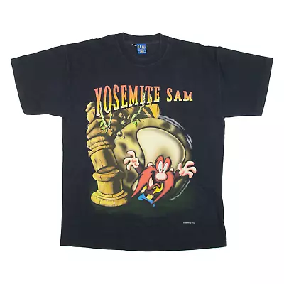 Buy Vintage WARNER BROS Yosemite Sam Mens T-Shirt Black 90s L • 29.99£