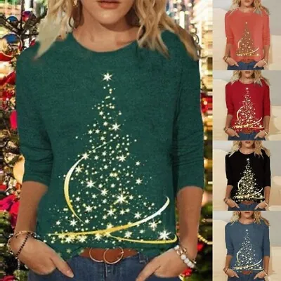Buy Women's Christmas T Shirt Ladies Long Sleeve Crew Neck Shirts Loose Casual Tops • 9.99£