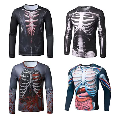 Buy Cosplay Mens Perspective Skeleton Stereo 3D T-Shirt Halloween Sports Top T-Shirt • 13.20£