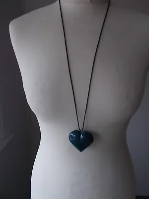 Buy Costume Jewellery Women's Blue Black Corded Heart Pendant  Statement Necklace • 7.85£