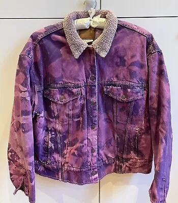 Buy Levi’s Sherpa Purple Overdye/Bleach Dye Denim Jacket Size L/UK16-18 One Off VGC • 45£