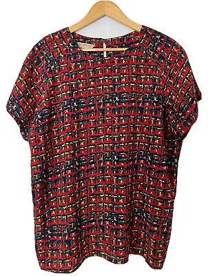Buy Vintage Hill & Archer Womens Blouse Top Size XXL Funky Geometric Red Blue • 17.98£
