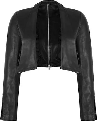 Buy  Ladies Cropped Back Zip Jacket Real Leather Shrug Bolero Slim-fit Open Blazer  • 41.65£