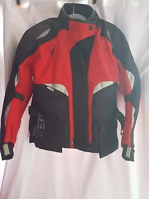 Buy Frank Thomas Aqua Armoured Biker Jacket Size LM With Liner Red And Black • 49.99£