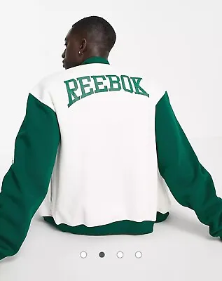 Buy Reebok Vintage Bomber Varsity Baseball Jacket In Off-white And Green Men’s Large • 29.99£