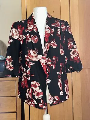 Buy STYLED BY Black And Red Floral Print Ladies Lined Jacket. Size 16. New With Tags • 5.90£