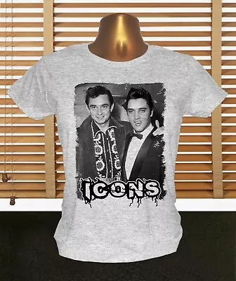 Buy Johnny Cash Elvis Presley Icons - Women's Rockabilly T Shirt • 14.99£
