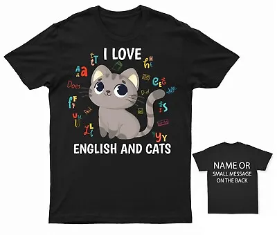 Buy I Love English And Cats T-Shirt Cat Lover Personalised Gift Customised Name • 13.95£