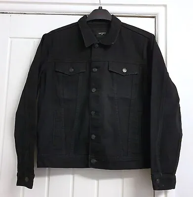 Buy Forever 21 Men Black Denim Jacket  Size Large, Button Front, Pockets • 14£
