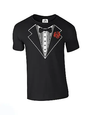 Buy Tuxedo Suit Bow Tie Funny Joke Novelty WEDDING Stag Fancy Dress (ROSE,TSHIRT) • 5.75£