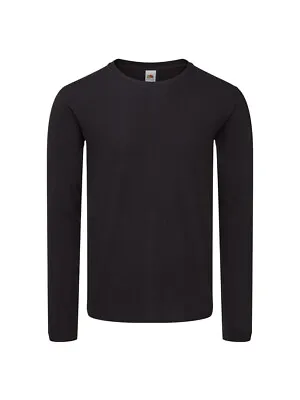 Buy Unisex Men Iconic Long Sleeve Black T Shirt Fruit Of The Loom • 6.49£